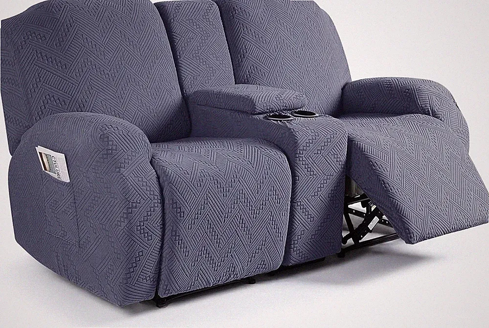 Grey Stretch Loveseat Recliner Covers with Console - 4-Piece Set
