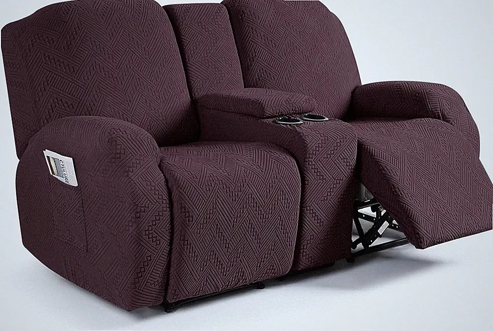 Stretch Loveseat Recliner Covers with Console, 4-Piece Set, Dark Coffee